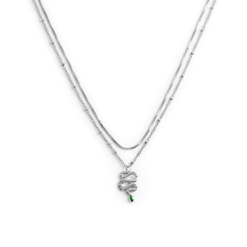 Collana doppia catena snake quadrata con serpente pendente Marlù