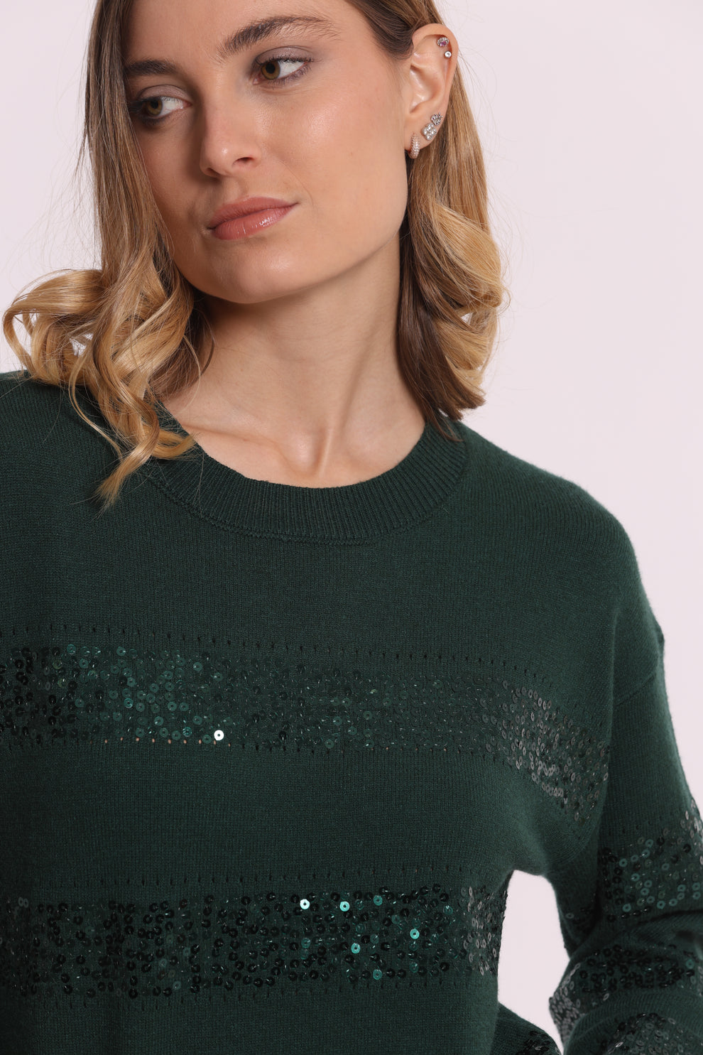MAGLIA SCOLLO TONDO CON RIGHE IN PAILLETTES MIMI-MUA