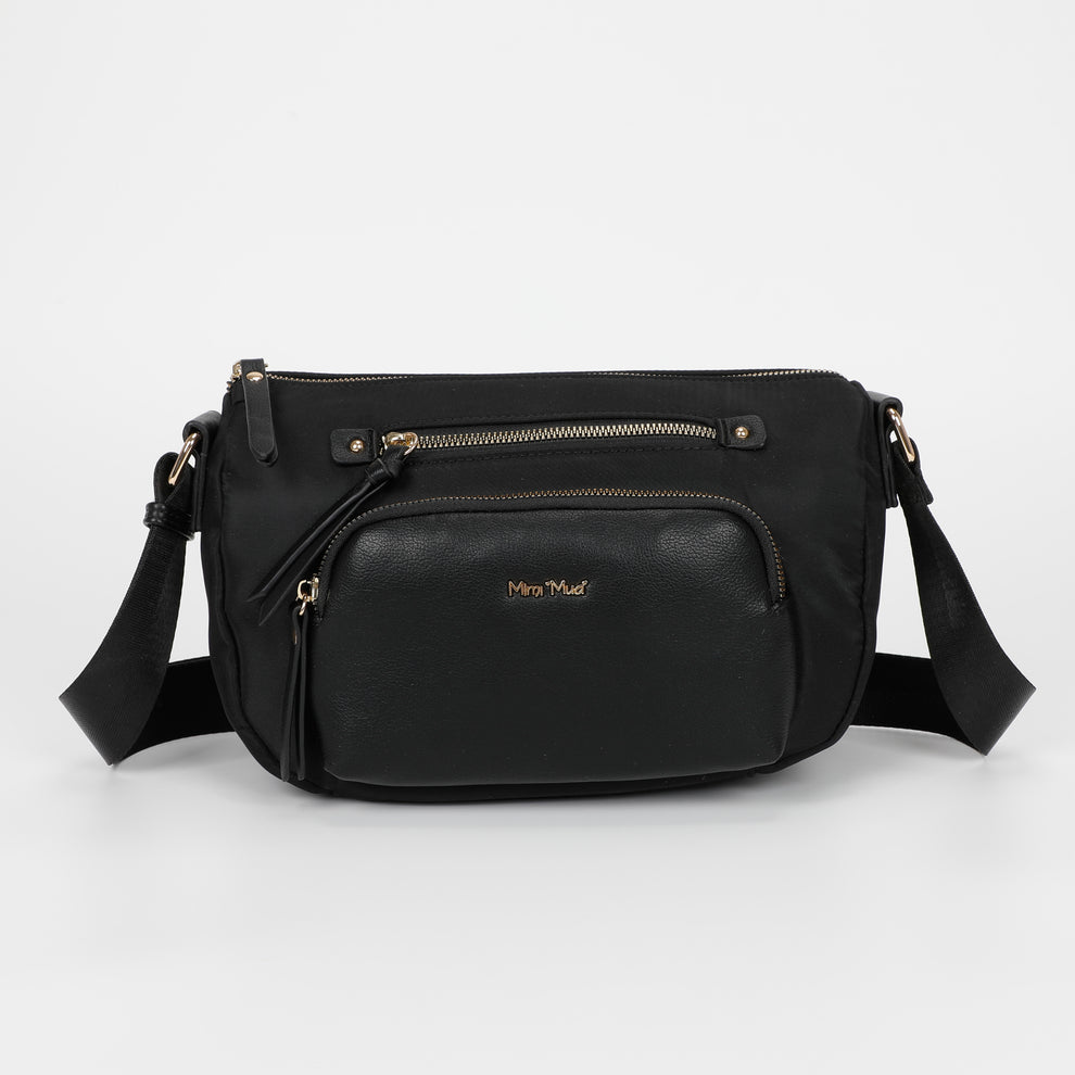 BORSA A TRACOLLA IN NYLON CON DETTAGLI IN PU MIMI-MUA