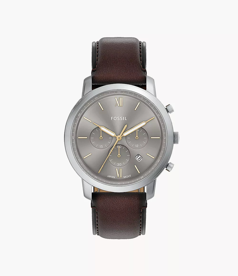 Cronografo Neutra 44 mm con cinturino in pelle marrone Fossil