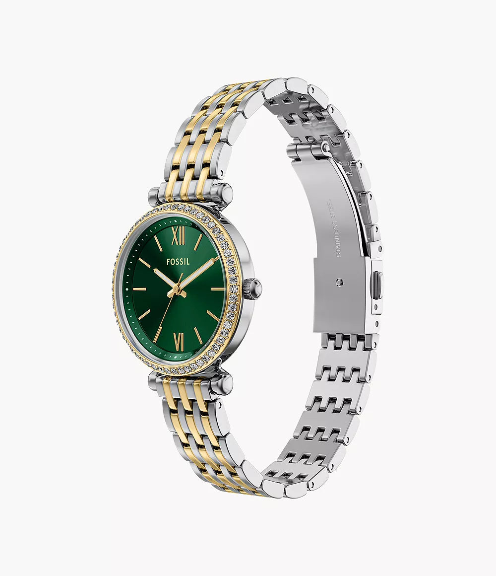 Orologio Carlie Mini 28 mm a tre sfere con bracciale in acciaio bicolore Fossil
