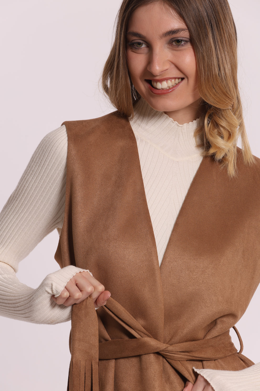 GILET LUNGO IN JERSEY EFFETTO CAMOSCIO MIMI-MUA