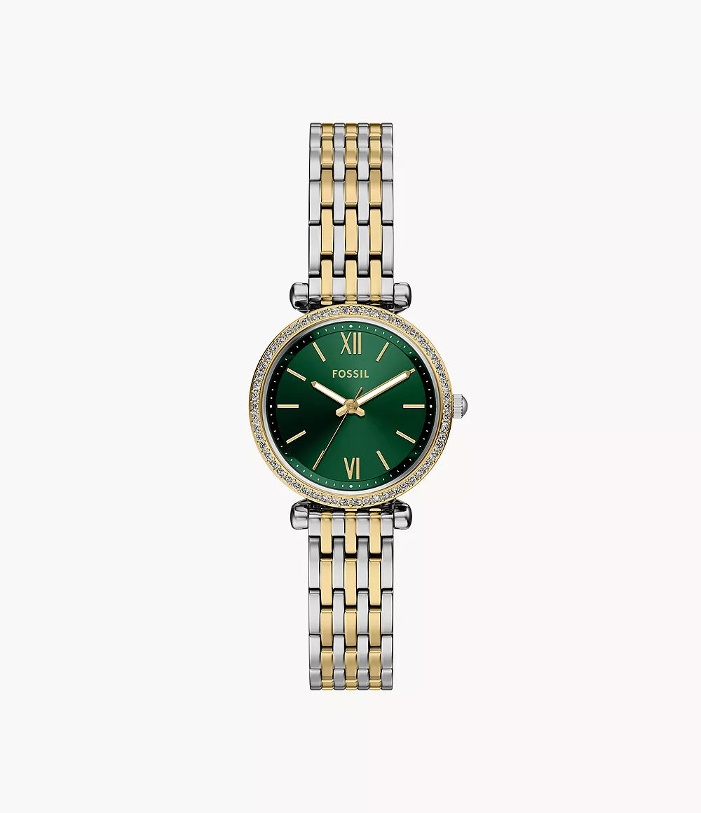 Orologio Carlie Mini 28 mm a tre sfere con bracciale in acciaio bicolore Fossil
