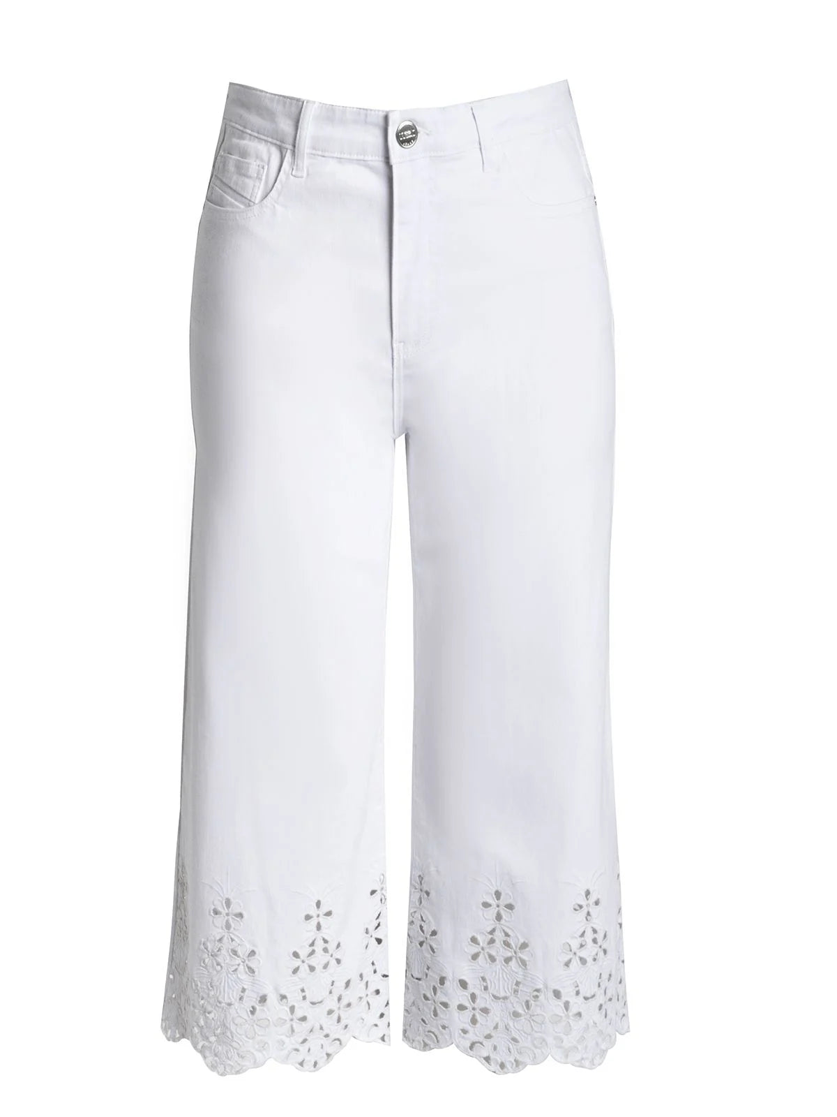 Jeans a gamba larga corti e ricamati Mat