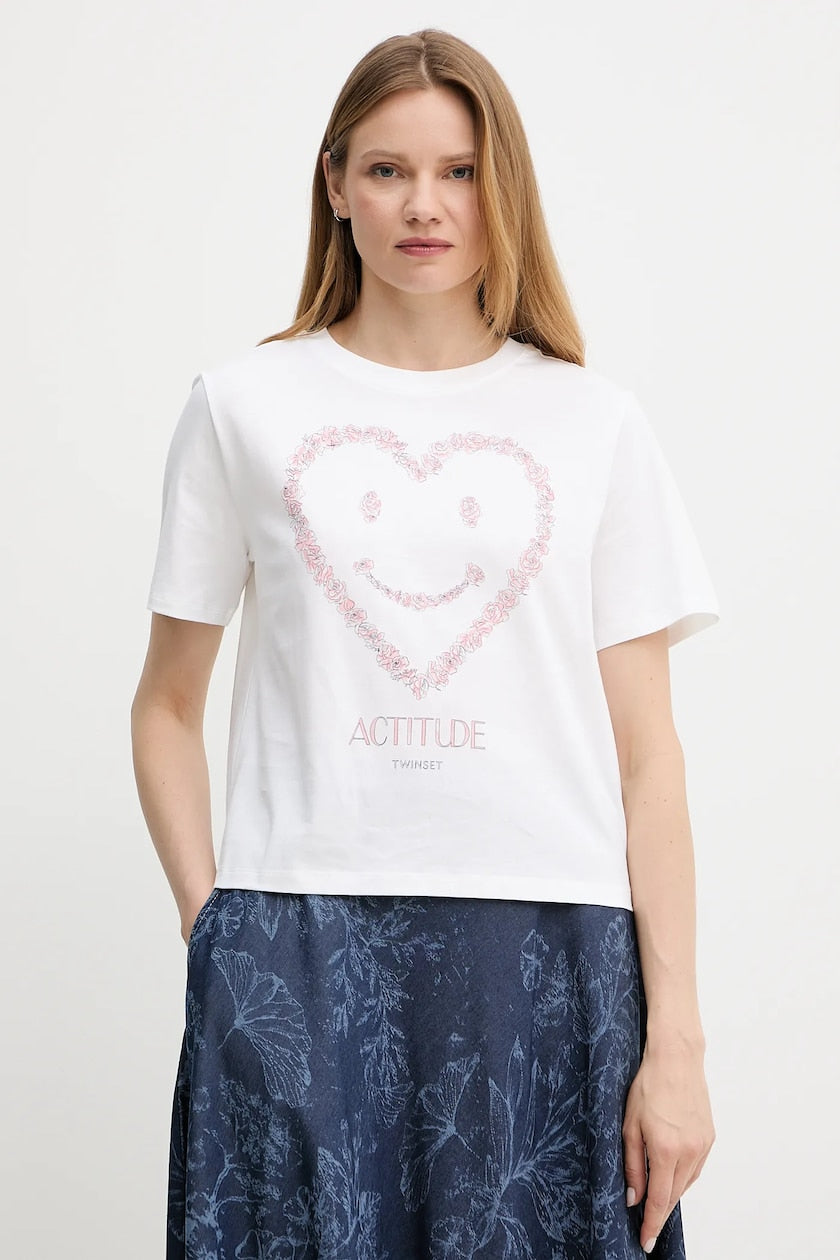 T-shirt con stampa e ricamo Twinset