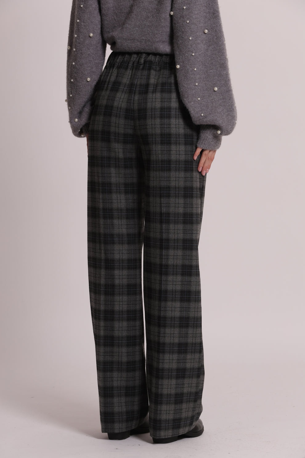 PANTALONE PALAZZO CON ELASTICO DIETRO IN TESSUTO CHECK MIMI-MUA