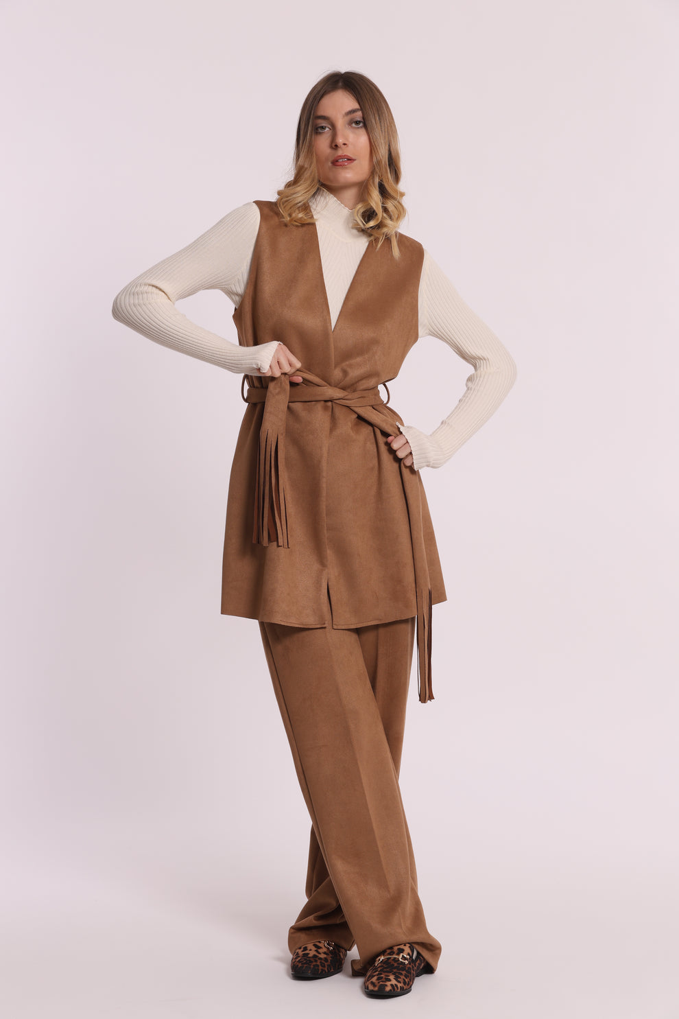 GILET LUNGO IN JERSEY EFFETTO CAMOSCIO MIMI-MUA