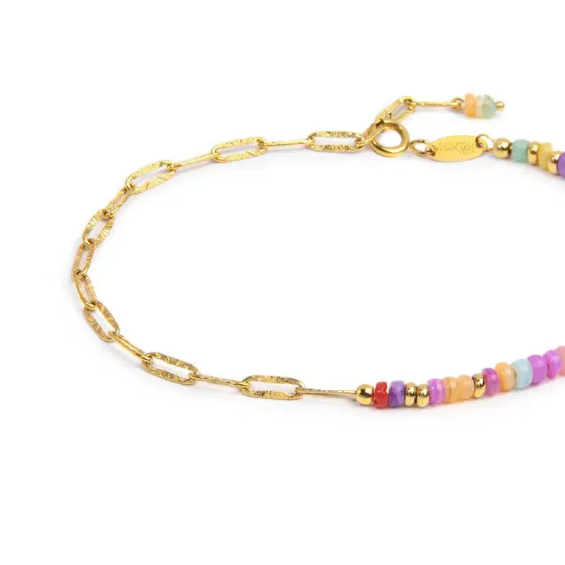 Bracciale con perline colorate e catena a maglia larga Marlù