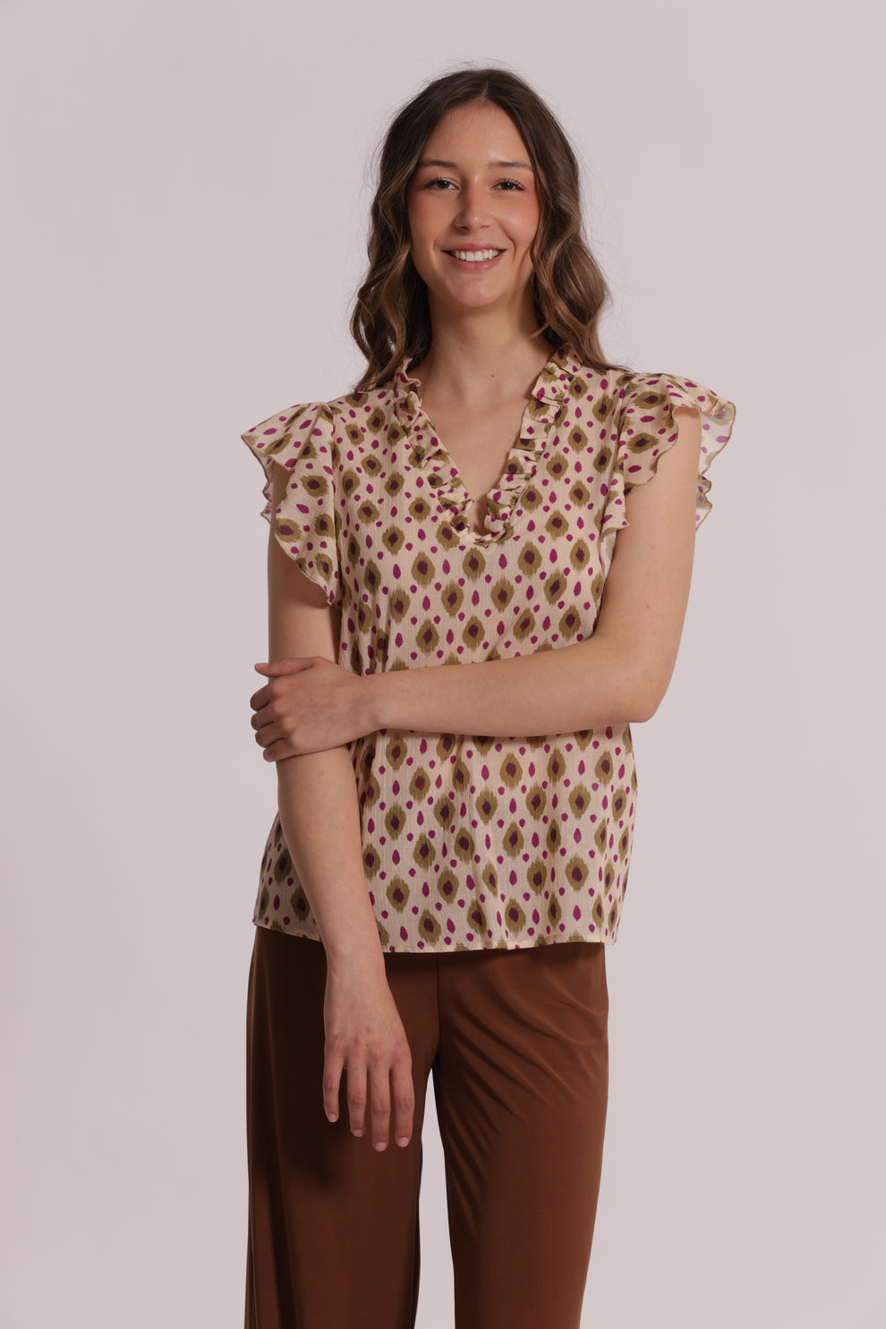 BLUSA A MANICHE CORTE FANTASIA ROMBI MIMI-MUA