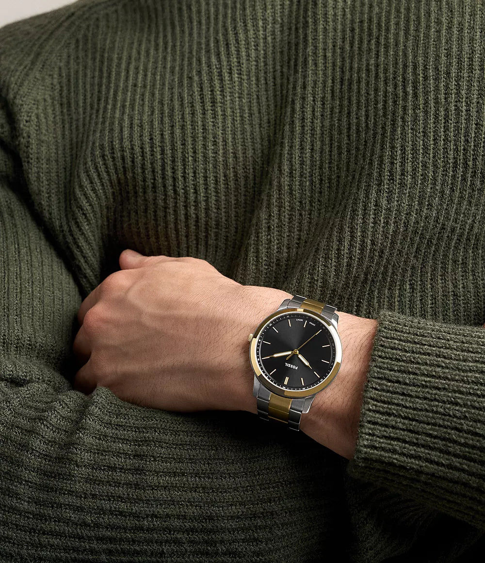 Orologio Minimalist 44 mm a tre sfere con bracciale in acciaio bicolore Fossil