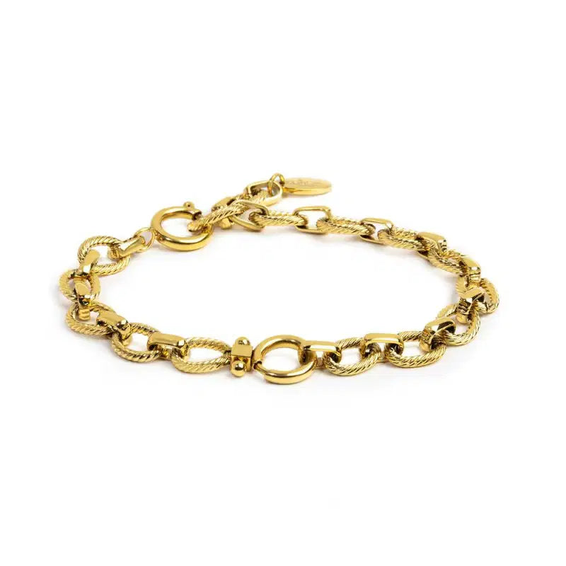 Bracciale catena a maglie larghe texturizzate al centro moschettone ad anello Marlù