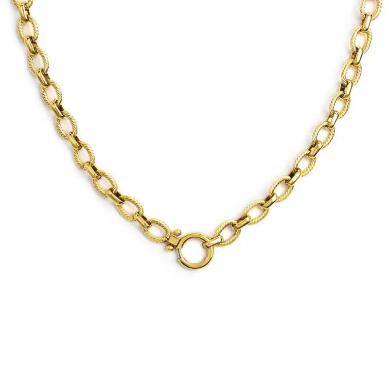 Collana catena a maglie larghe texturizzate al centro moschettone ad anello Marlù