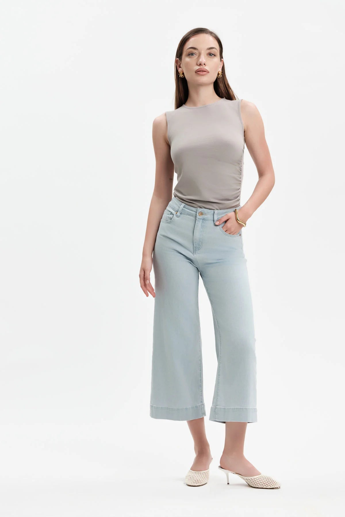 MARTINA – JEANS PALAZZO MIDI WHITE WISE