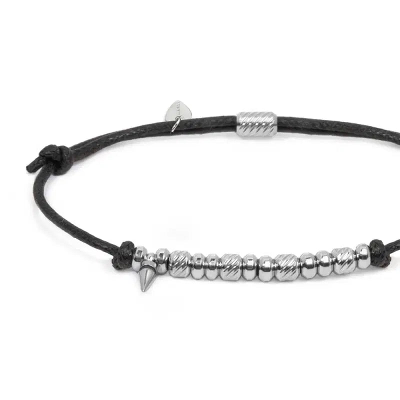 Bracciale cordino cerato elementi in acciaio e mini spike Marlù
