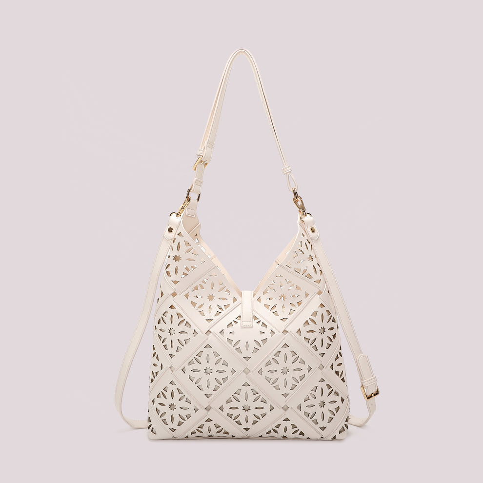BORSA A SPALLA CON MOTIVO TRAFORATO MIMI-MUA