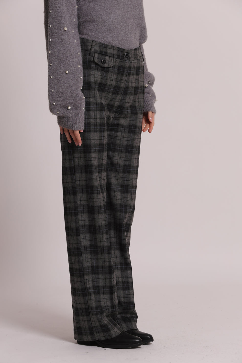 PANTALONE PALAZZO CON ELASTICO DIETRO IN TESSUTO CHECK MIMI-MUA