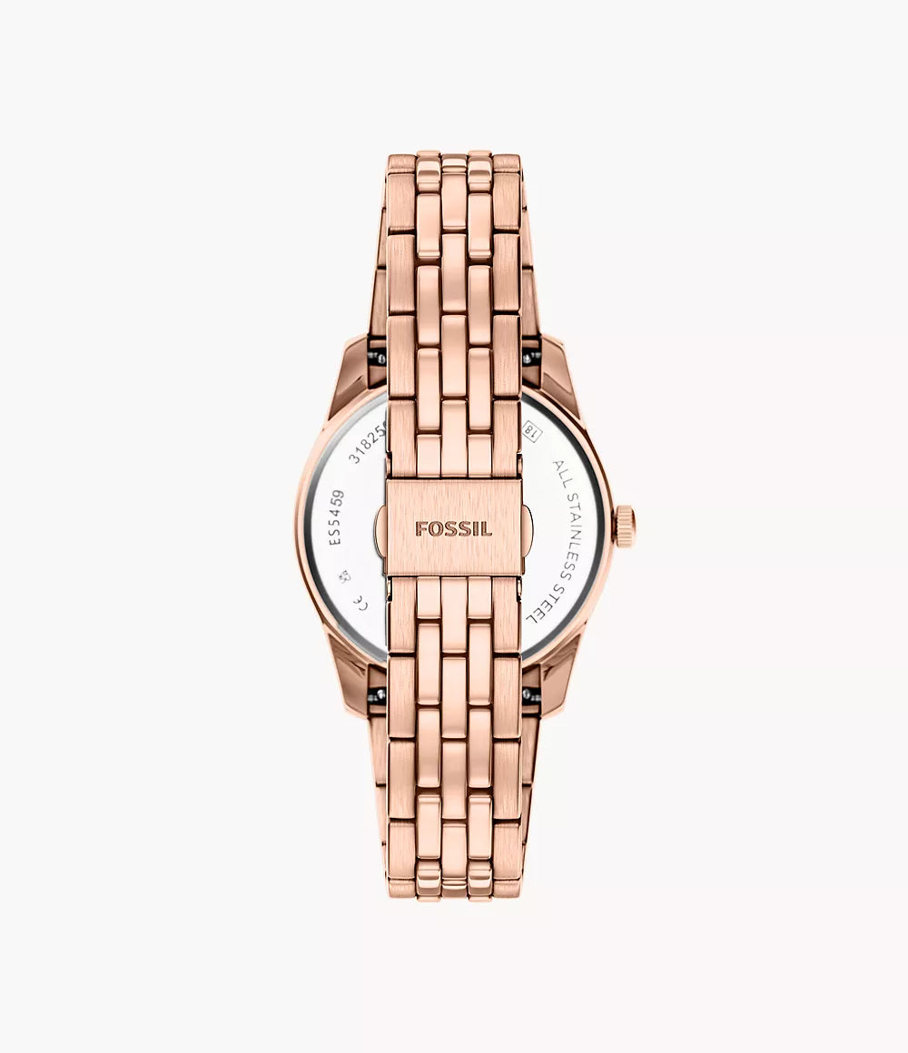 Orologio Scarlette 34 mm a tre sfere con data e giorno e bracciale in acciaio Fossil