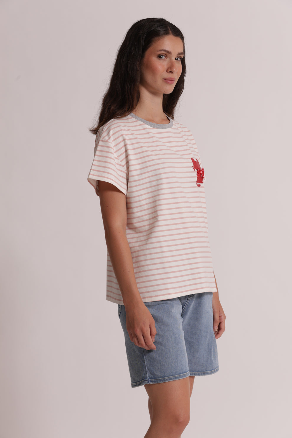 T-SHIRT RIGHE CON STAMPA GATTO MIMI-MUA