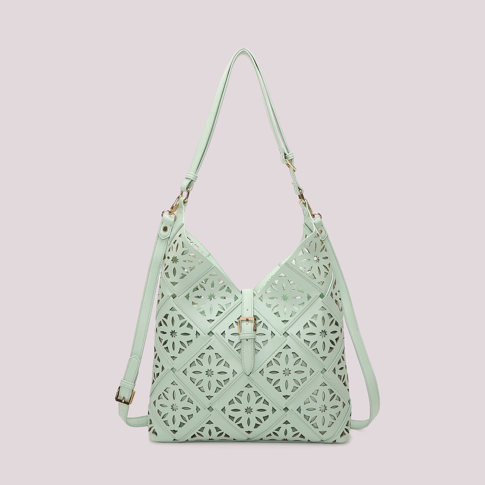 BORSA A SPALLA CON MOTIVO TRAFORATO MIMI-MUA