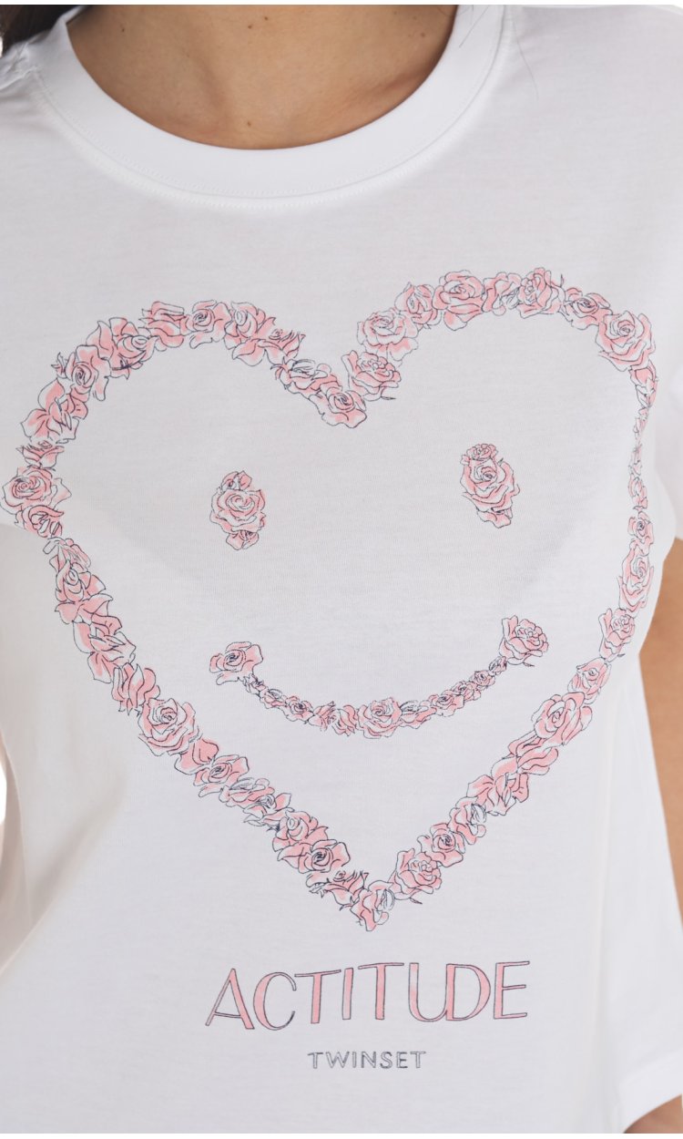T-shirt con stampa e ricamo Twinset