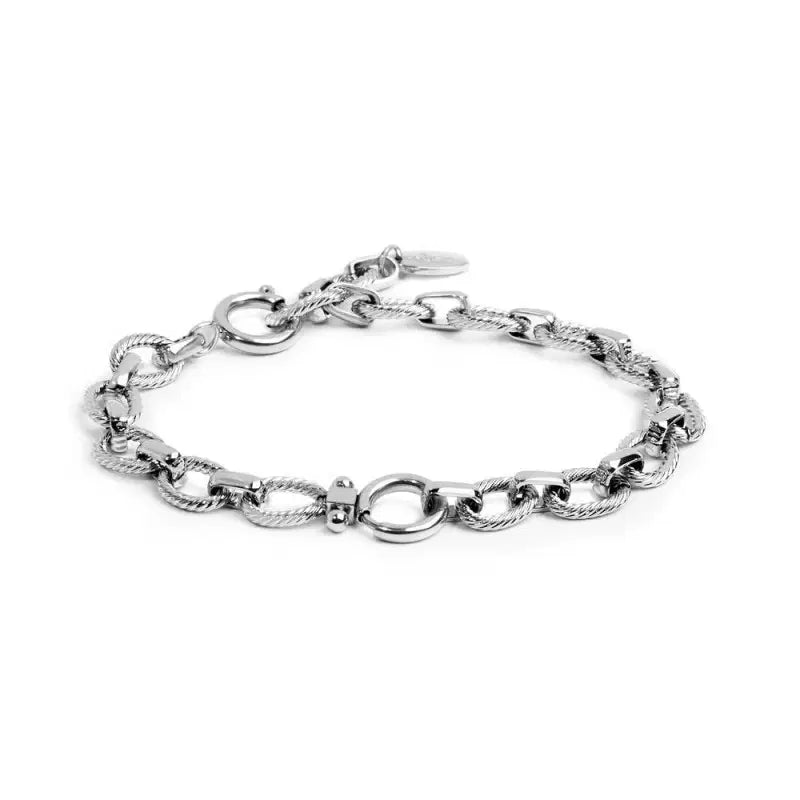 Bracciale catena a maglie larghe texturizzate al centro moschettone ad anello Marlù