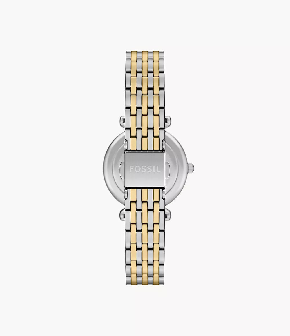 Orologio Carlie Mini 28 mm a tre sfere con bracciale in acciaio bicolore Fossil