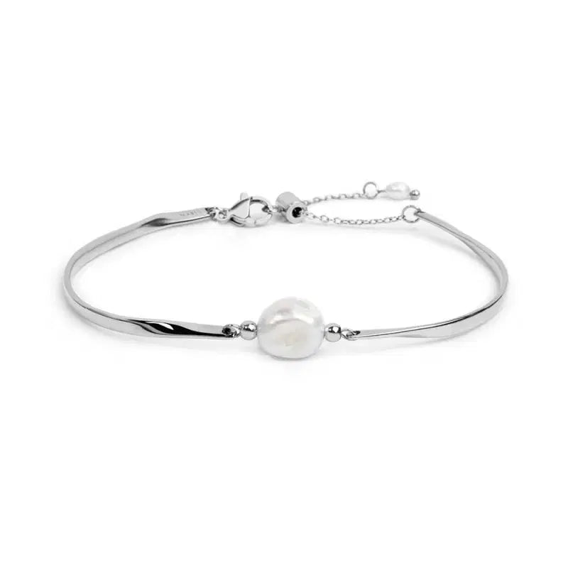 Bracciale semi rigido con tubolari twisted e perla centrale Marlù