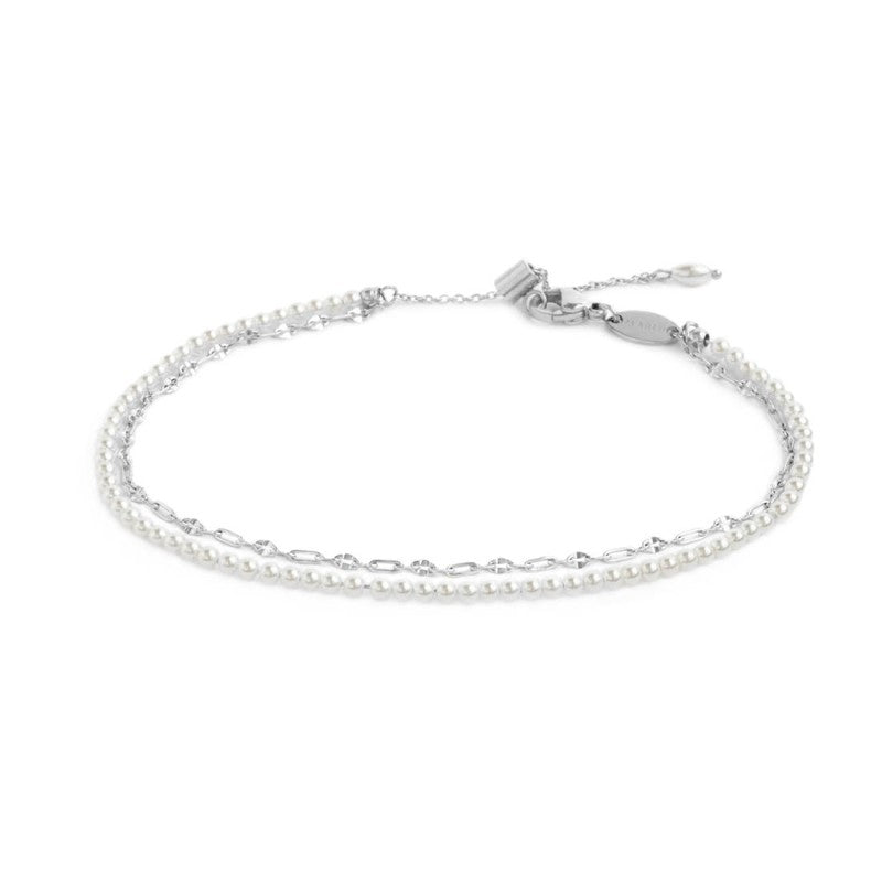 Cavigliera doppia catena con perle bianche e lip-cable MARLU'