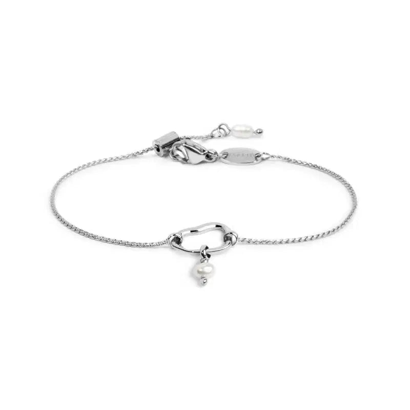 Bracciale catena con centrale a forma organica con perla Marlù