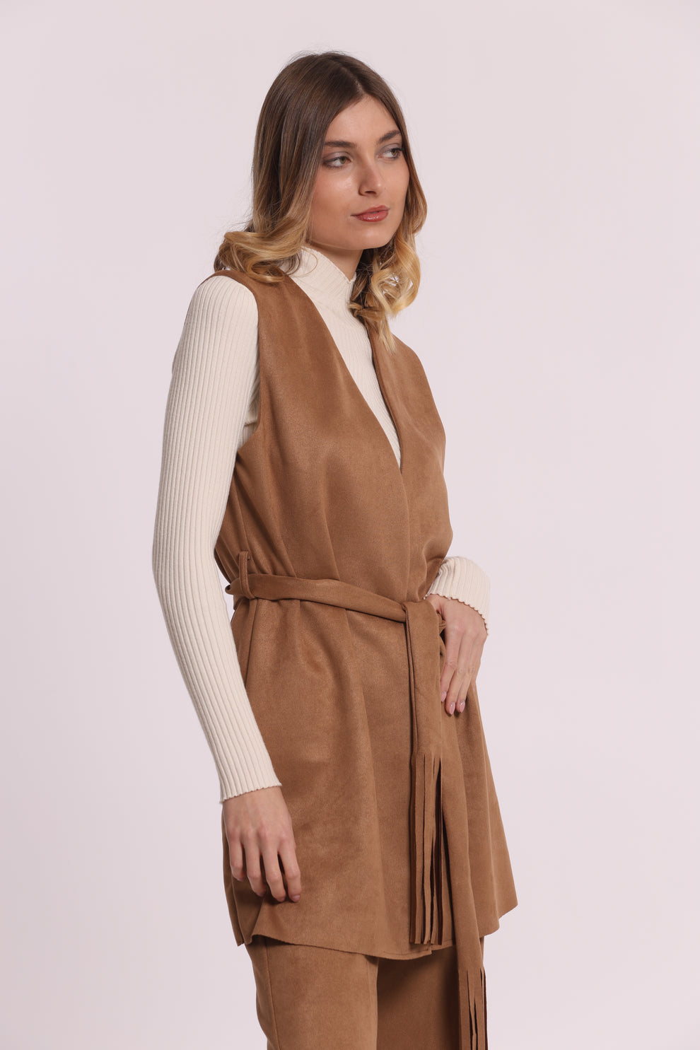 GILET LUNGO IN JERSEY EFFETTO CAMOSCIO MIMI-MUA