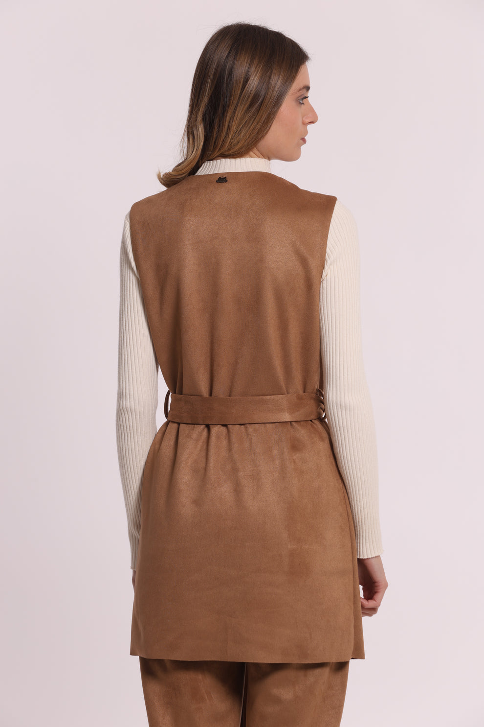 GILET LUNGO IN JERSEY EFFETTO CAMOSCIO MIMI-MUA
