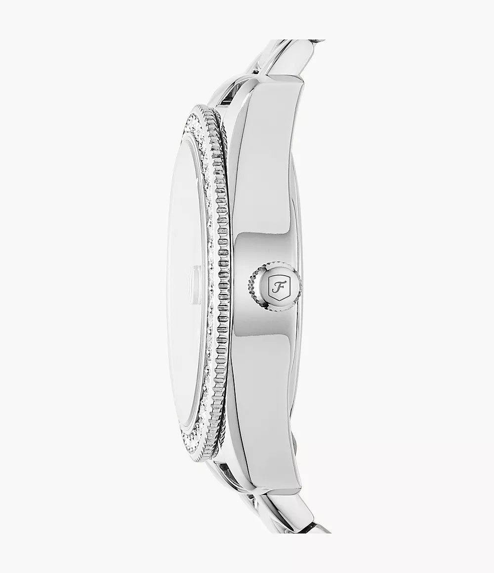 Orologio Scarlette 33 mm a tre sfere in acciaio inossidabile con datario Fossil