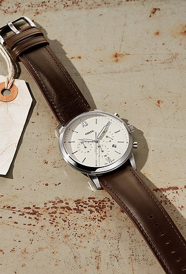 Cronografo Neutra 44 mm con cinturino in pelle marrone Fossil