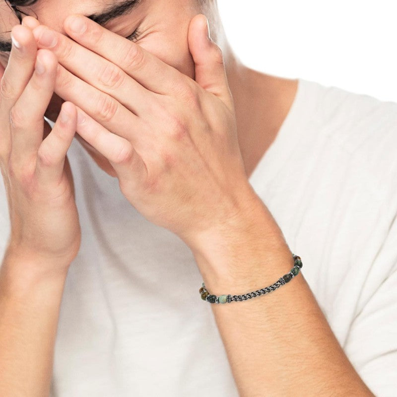 Bracciale sfere in pietra e dischetti acciaio con catena centrale Marlù