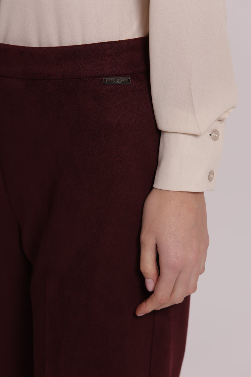PANTALONE DRITTO IN JERSEY EFFETTO CAMOSCIO PRUGNA MIMI-MUA
