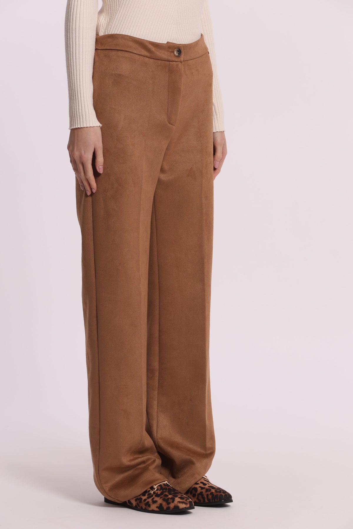 PANTALONE DRITTO IN JERSEY EFFETTO CAMOSCIO BEIGE MIMI-MUA