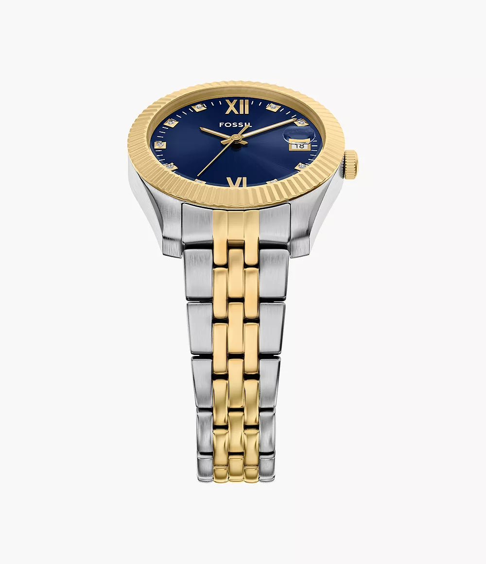 Orologio Scarlette 33 mm a tre sfere con bracciale in acciaio bicolore Fossil