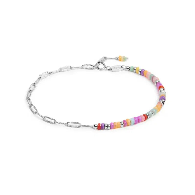 Bracciale con perline colorate e catena a maglia larga Marlù