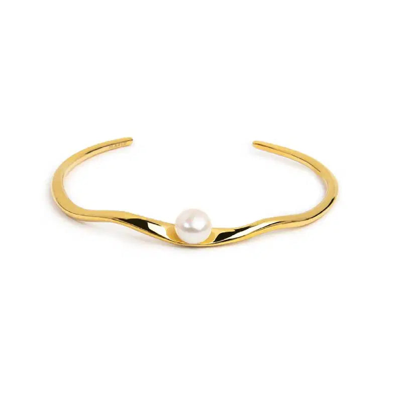 Bracciale rigido a forma organica con perla Marlù