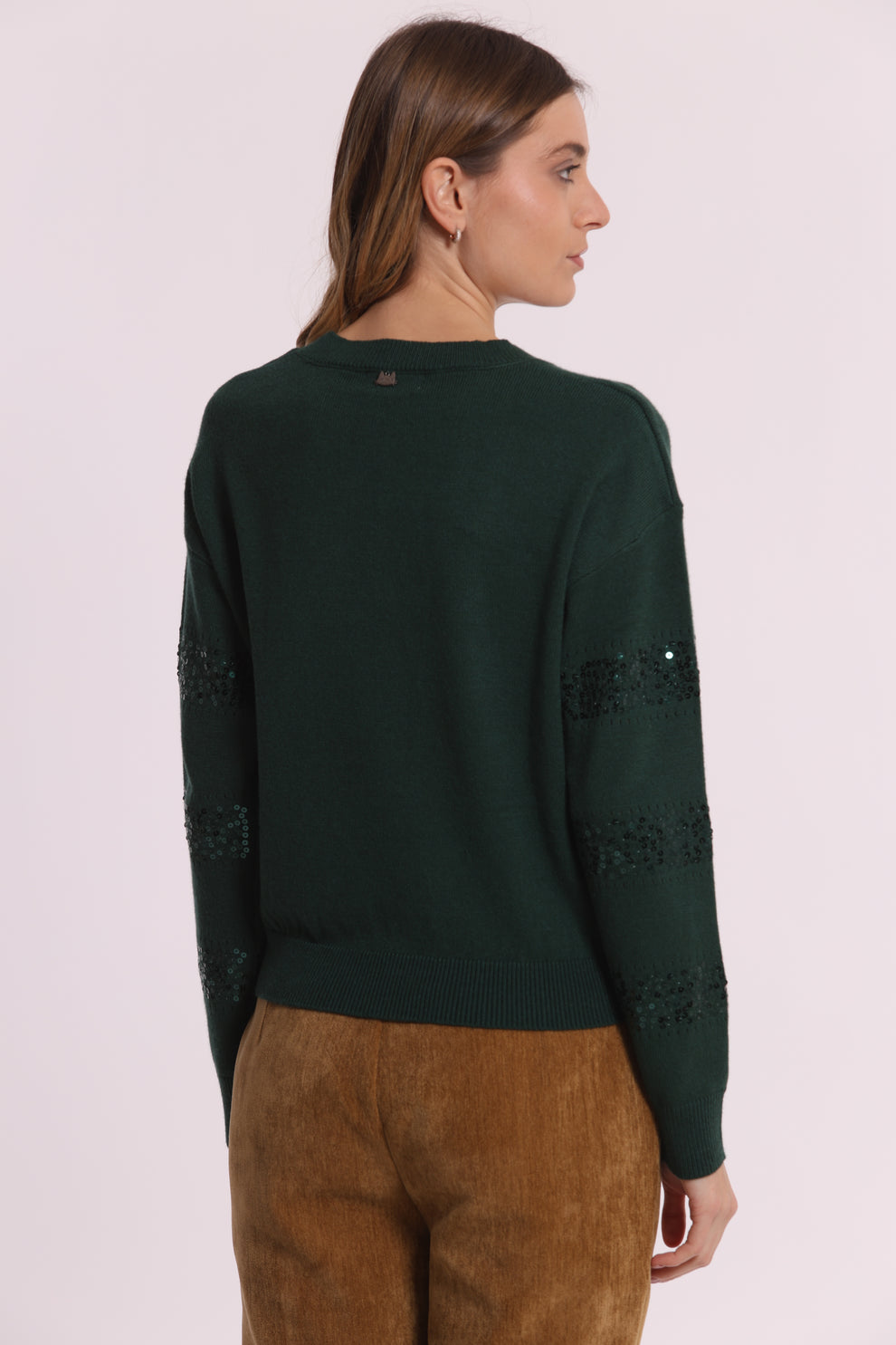 MAGLIA SCOLLO TONDO CON RIGHE IN PAILLETTES MIMI-MUA