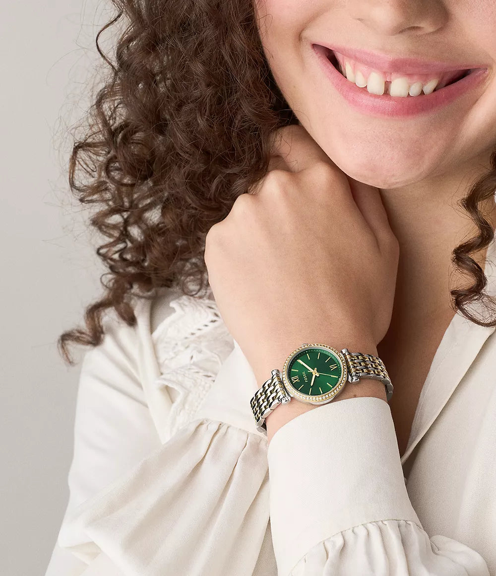 Orologio Carlie Mini 28 mm a tre sfere con bracciale in acciaio bicolore Fossil