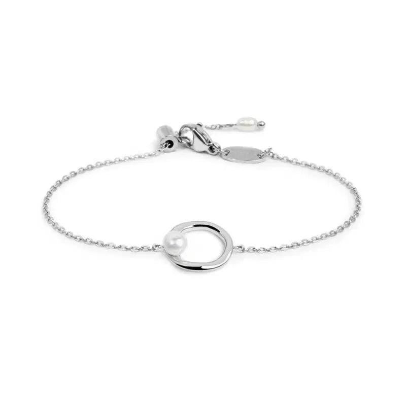 Bracciale catena con centrale a forma organica con perla Marlù