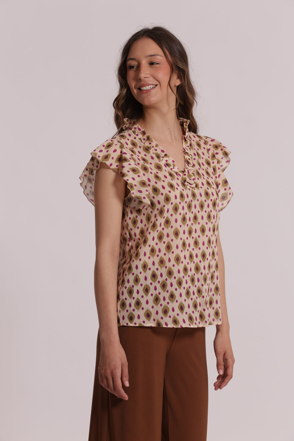BLUSA A MANICHE CORTE FANTASIA ROMBI MIMI-MUA