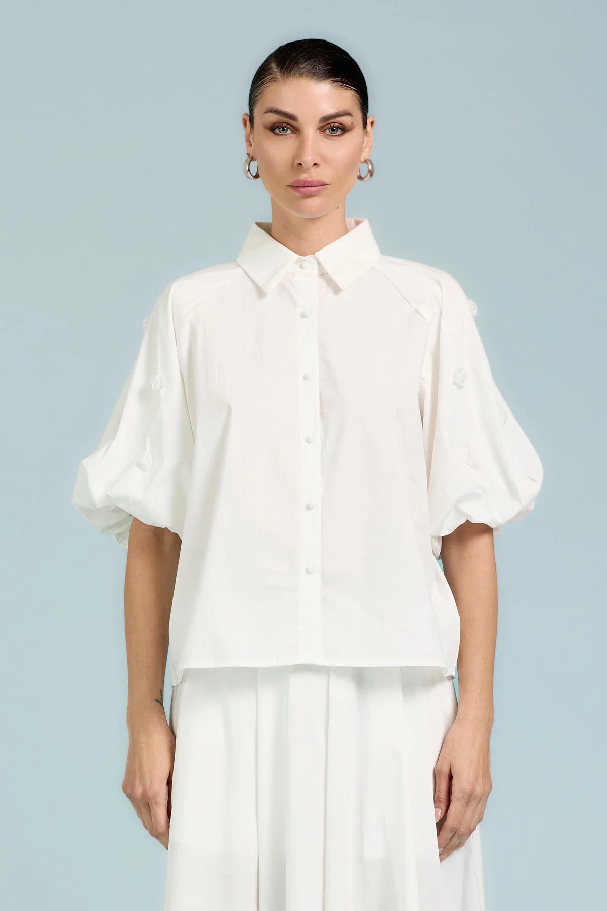 CAMICIA OVER MANICHE A PALLONCINO CON APPLICAZIONI TAKE TWO