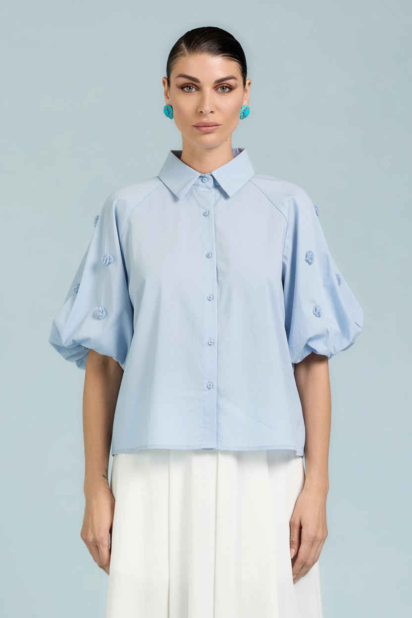CAMICIA OVER MANICHE A PALLONCINO CON APPLICAZIONI TAKE TWO