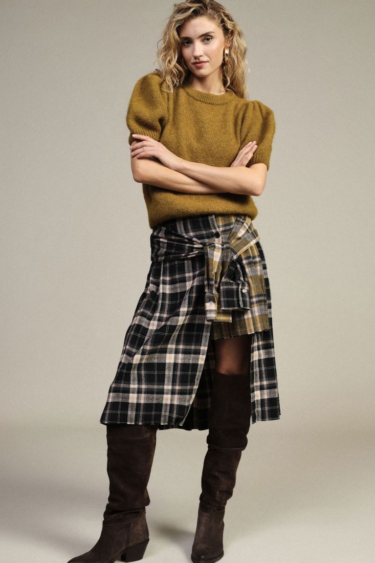 Gonna midi a vita alta con pattern a quadri Dixie