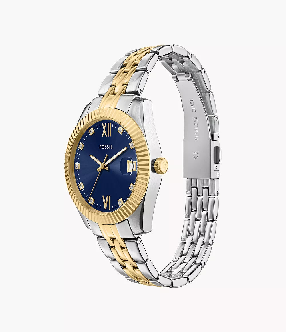 Orologio Scarlette 33 mm a tre sfere con bracciale in acciaio bicolore Fossil