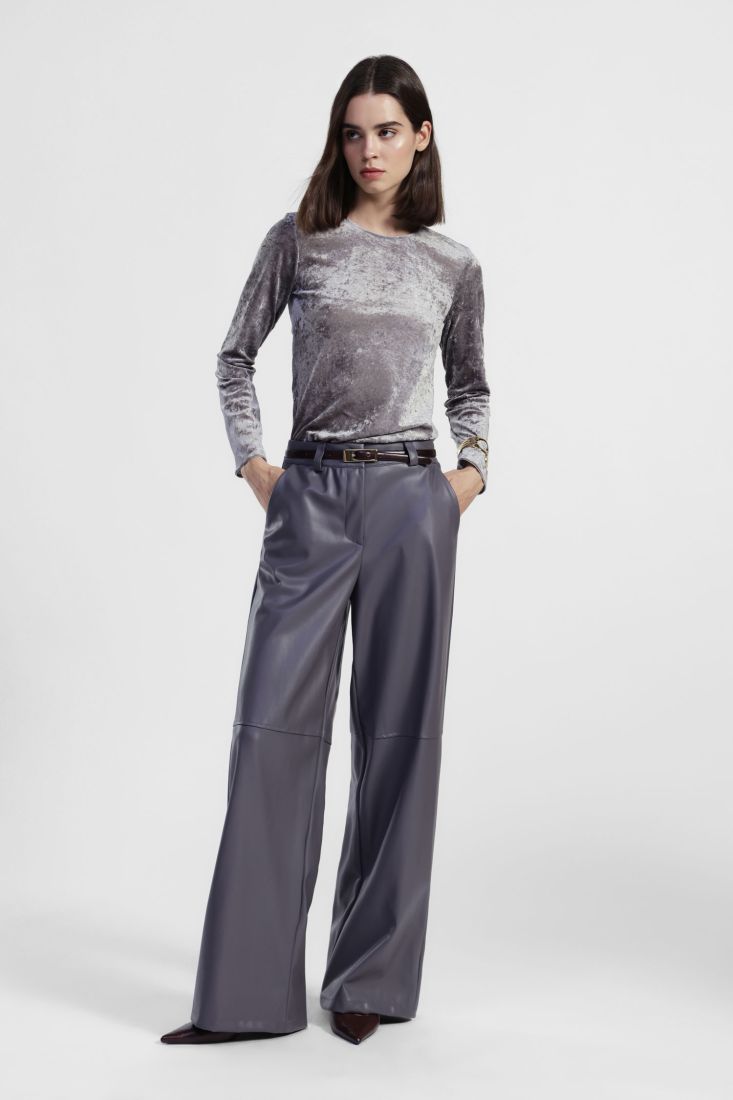 Pantaloni ampi vita alta effetto pelle Dixie