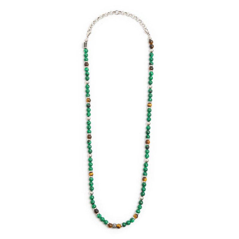 Collana con sfere malachite e occhio di tigre Marlù