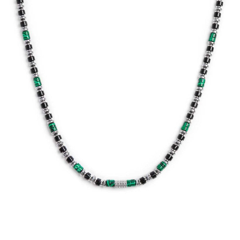 Collana con rondelle in malachite ed onice nera elementi in amatite Marlu